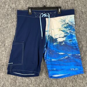 Huk‎ Swim Shorts Mens 38 Blue KC Scott Double Down Boardshort Fishing Dock